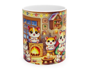 Cute Hamster Family Ceramic Mug, (11oz)