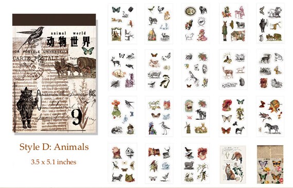 40 Sheets Vintage Washi Stickers, Ephemera Sticker Book, Translucent Washi Stickers, Nature Sticker Book for Journaling, Scrapbook, Planner Card