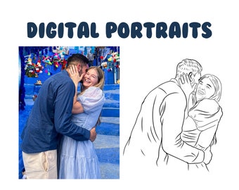 Digital Portrait Outline (SIMPLE) - Picture Sketch, Wedding Portrait, Line Art, Custom Wedding Portrait, Custom Couples Art, Memorial Art