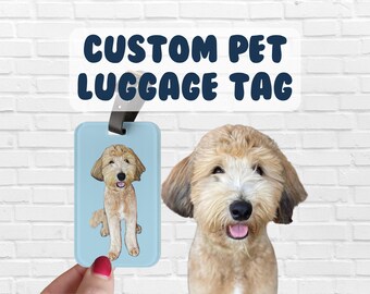 Etichetta bagaglio personalizzata per animali domestici - Illustrazione di animali domestici, etichetta bagaglio personalizzata in acrilico, schizzo personalizzato di cane e gatto, etichetta bagaglio per cane e gatto, ritratto artistico di animali domestici