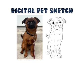 Digital Pet Outline (SIMPLE) - Dog Cat Vector Line Out Drawing, Pet Sketch, Pet Drawing, Wedding Pet Art, Pet Memorial, Simple Pet Sketch