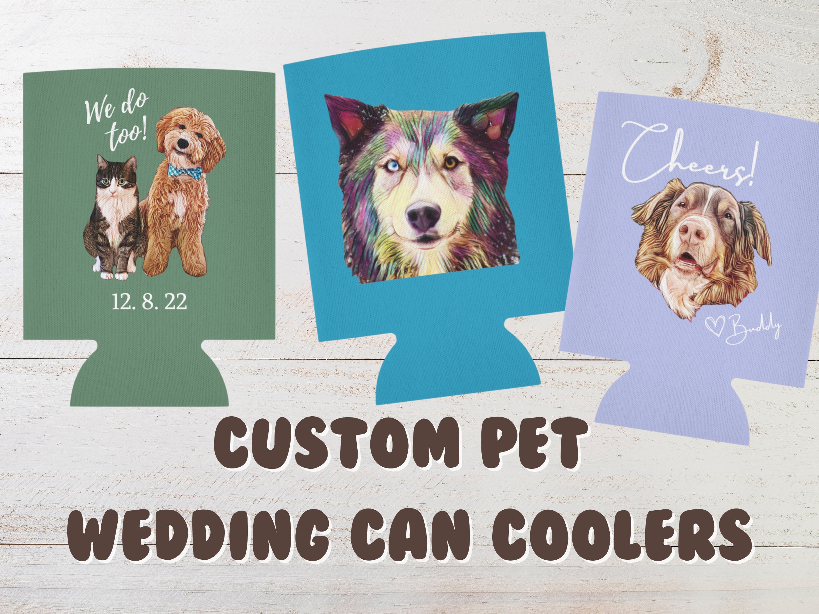 Pet Portrait Koozies/ Personalised Dog Face Can Coolers/ Outline Pet
