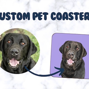 Custom Pet Coaster - Pet Illustration, Dog Cat Bunny Drawing, Custom Pet Portrait, Den Coasters, Wood Coasters, Pet Lover Gift, Pet Coaster