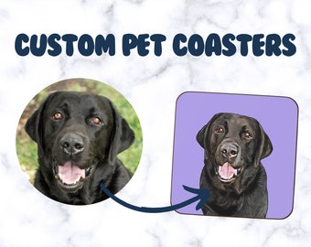 Custom Pet Coaster - Pet Illustration, Dog Cat Bunny Drawing, Custom Pet Portrait, Den Coasters, Wood Coasters, Pet Lover Gift, Pet Coaster