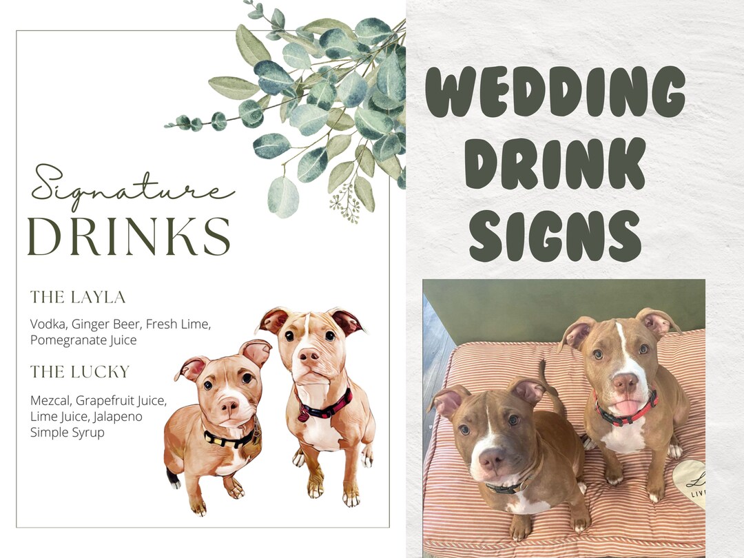 Custom Signature Drink Pet Wedding Sign, Cocktail Bar Sign Eucalyptus ...