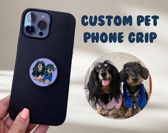 Custom Pet Phone Grip - Dog Cat Sketch, Custom Pet Digital Art, Phone Holder, Pet Portrait, Phone Accessory, Phone Holder, Pet Illustration