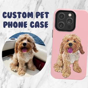 Funda para teléfono con retrato de mascota personalizado: arte digital de perro, gato y conejo, retrato de mascota, funda resistente, funda para teléfono de mascota, boceto de mascota personalizado, Google iPhone