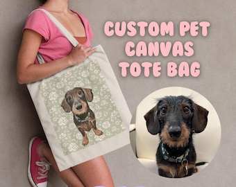 Personalisierte Haustier Tragetasche (weiches grün geblümt) - Portrait, Hund Katze Illustration, Tierportrait, Hundetasche, Haustiertasche, Haustier Overnight Pack