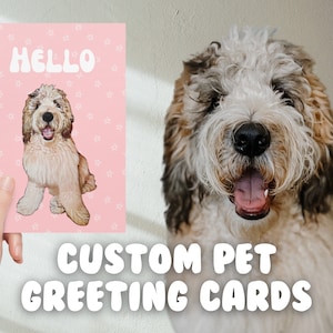 Custom Pet Greeting Cards (PINK STAR) (10, 30, 50 pack), Custom Pet Portrait, Dog Cat Bunny Sketch, Personalized Stationary