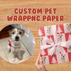 Custom Pet Pink Christmas Tree Wrapping Paper - Turn Your Favorite Pet Photo Into Colorful Holiday Gift Wrapping Paper