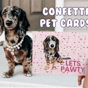 Cartões personalizados para animais de estimação (CONFETES) (pacote com 10, 30 e 50 unidades), retrato personalizado para animais de estimação, desenho de cachorro, gato e coelho, papelaria personalizada, desenho de animal de estimação