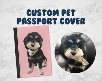 Portapassaporto personalizzato per animali domestici - Illustrazione di animali domestici, Portapassaporto in pelle personalizzato, Regalo unico per viaggiatori, Regalo per la luna di miele, Bagaglio