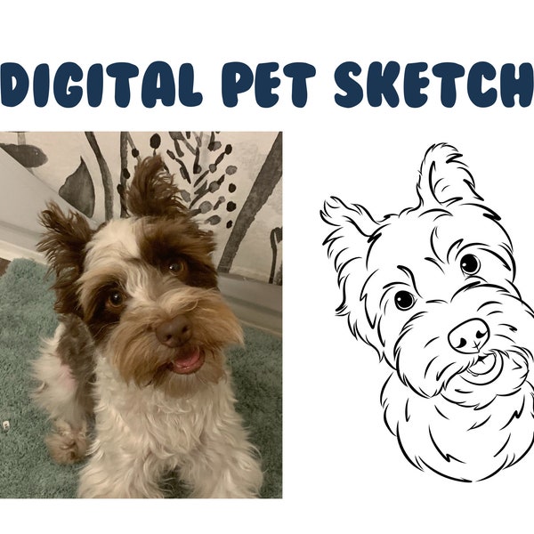 Digital Pet Outline (SIMPLE) - Hund Katze Vektorlinie Zeichnung, Haustierskizze, Haustierzeichnung, Hochzeitstierkunst, Haustiergedenkstätte, einfache Haustierskizze