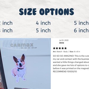 May include: A white car with a custom car magnet featuring a cartoon corgi dog. The magnet is 15.2 cm by 15.2 cm. The text "CARMAX" is visible on the car. The review text reads "SO SO SO AMAZING! This is the cutest addition to my car and contact with the business was great! I wanted a little things changed about the picture and she gave me lots of options to choose for before it was printed on the magnet! DEFINITELY RECOMMEND 10000/10".