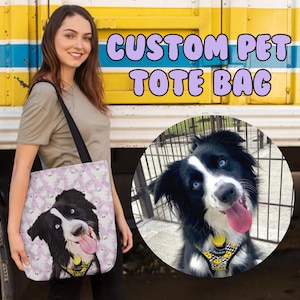 Bolsa de mano personalizada para mascotas: retrato de mascota personalizado, ilustración de mascota, bolsa de mano para perros, bolsa de mano para gatos, bolsa de mano con motivos fantasma, bolsa de mano de Halloween, bolsa de mano morada
