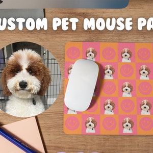Custom Pet Mouse Pad - Dog Cat Bunny Horse Illustration, Gaming Mouse Pad, Personalized Pet Gifts, Office Decor, Orange Pink Smiley Face