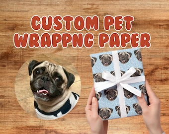 Custom Pet Birthday Wrapping Paper, Personalized Gift Wrap, Pet Illustration, Dog Cat Art Blue Sprinkles Wrapping Paper, Dog Wrapping Paper