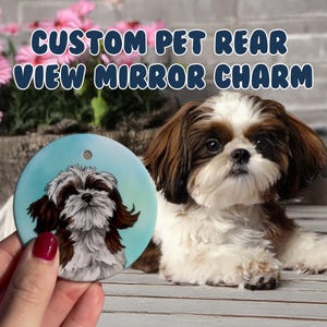 Custom Sketched Pet Rear View Mirror Charm - Car Ornament, Personalized Pet Gifts, Car Accessories, Car Charm, Mirror Charm, Dog Mom Gift