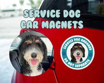 Magnete per auto di servizio personalizzato per cani a bordo - Non separare, Magnete di sicurezza per auto, Animale di servizio, Addestratore, Magnete di primo soccorritore, Decalcomania per auto