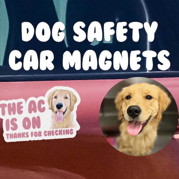 Custom Sketched Pet Car Safety Magnet - Let Other's Know Your Dog Is Comfortable in the Car with AC on! Pup Summer Car / AC Magnet