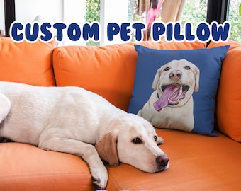 Custom Pet Decorative Pillow - Custom Pet Portrait, Dog Cat Sketch Illustration, Patio Couch Throw Pillow, Pet Drawing, Pet Pillow