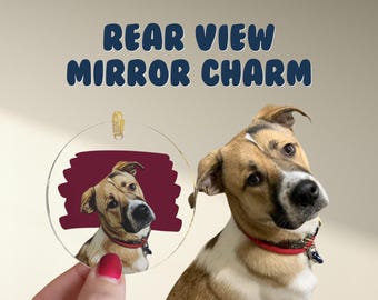 Custom Pet Rear View Mirror Charm - Pet Portrait Art, Dog Cat Bunny Illustration, Pet Car Ornament, Pet Sketch, Car Charm, Car Accessories