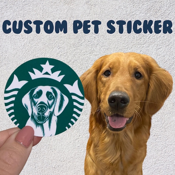 Custom Pet Sticker - Custom Pet Illustration, Pet Portrait, Dog Sticker, Cat Sticker, Starbucks Sticker, Coffee, Pupbucks, Pup Cup