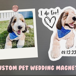 Boda de mascotas Guardar los imanes de fechas - Favor de boda de mascotas, Invitaciones de boda de mascotas, Ilustración personalizada de mascotas, Boceto de conejito de perro gato, Arte de mascotas de boda