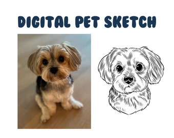 Digital Pet Outline (DETAILED) - Custom Pet Illustration, Dog Cat Bunny Hamster Outline Drawing, Pet Line Art, Dog Wedding Art, Pet Artwork