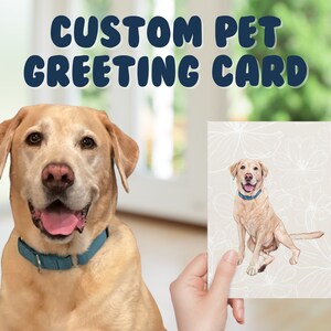 Tarjetas de felicitación personalizadas para mascotas (BOHO FLORAL) (paquete de 10, 30 y 50), retrato de mascota personalizado, boceto de perro, gato, conejito, papelería personalizada