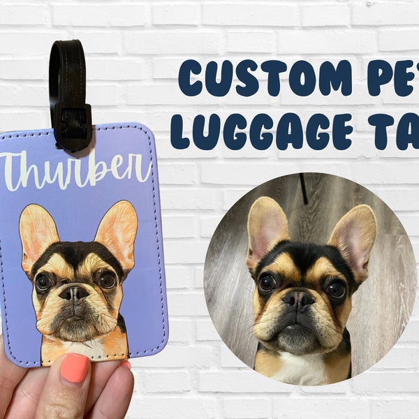 Custom Pet Luggage Tag - Pet Illustration, Personalized Leather Luggage Tag, Custom Dog Cat Sketch, Dog Cat Luggage Tag, Pet Portrait Art