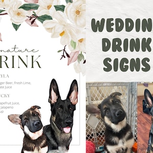 Custom Signature Drink Pet Wedding Sign, Cocktail Bar Sign - Magnolia, Pet Illustration, Bar Sign, Dog Cat Bunny Pet Sketch, Wedding Pet Art