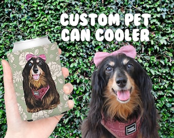 Enfriador de latas personalizado para mascotas: retrato de mascota personalizado, ilustración de mascota, enfriador de latas con diseño floral, enfriador de latas para perros, enfriador de latas para gatos, soporte para latas