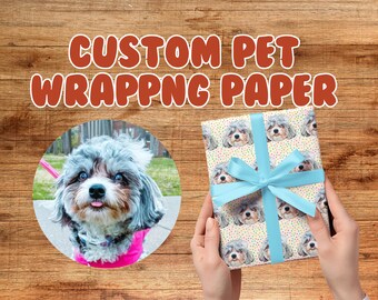 Custom Pet Birthday Wrapping Paper, Personalized Gift Wrap, Pet Illustration, Dog Cat Art Rainbow Confetti Wrapping Paper, Dog Cat Drawing