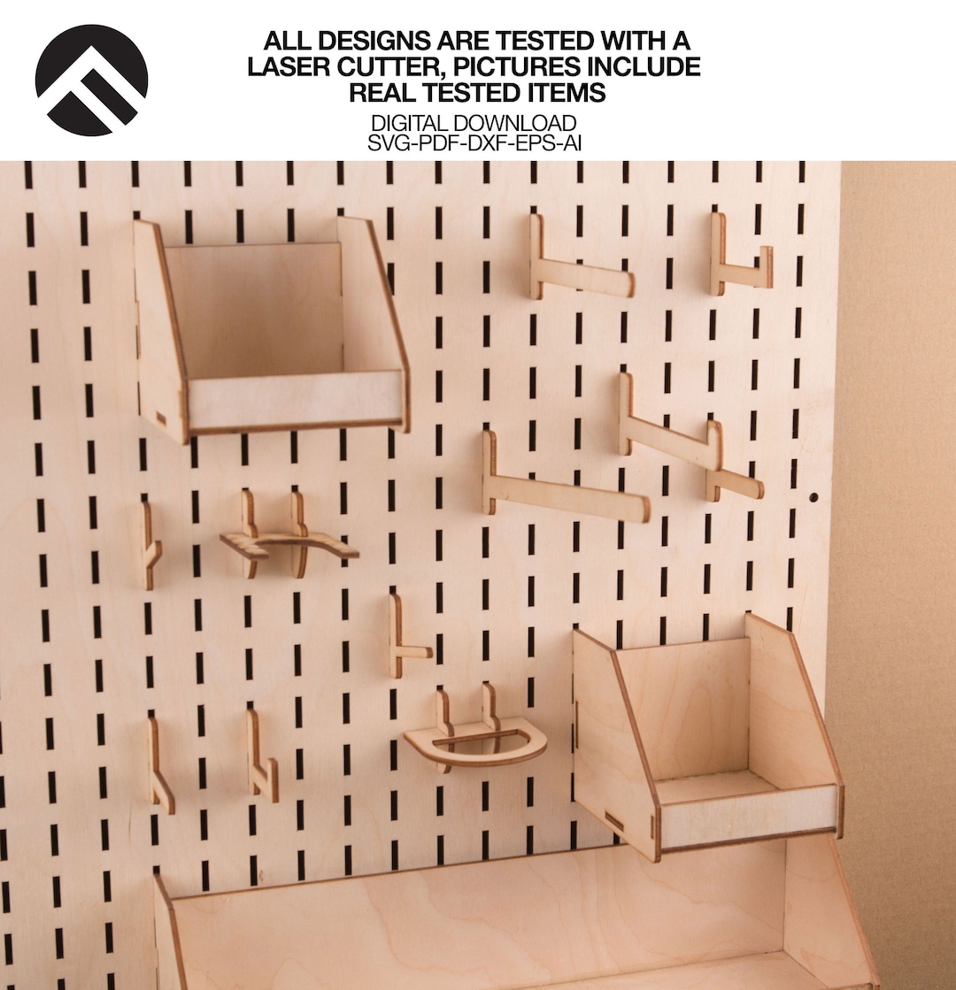 Wood Pegboard Wall, Tool Organiser, Slat Wall, Laser Cuting File, SVG Pdf File, Tool Box