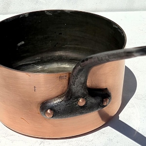 Vintage French Copper Saucepan: 8.1inch Toque Chef, Good Tin Lining