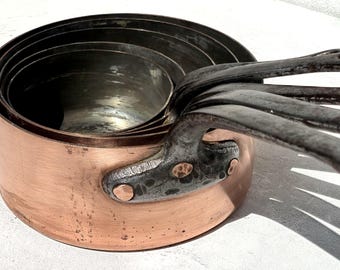 Vintage French Copper Pans Set of 5, Graduated Pots, 12.1lbs, 1.5mm