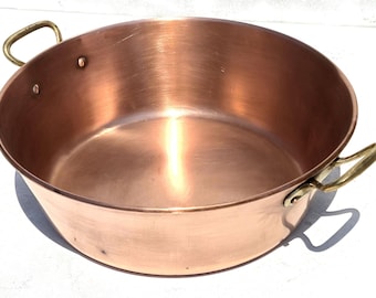 Vintage French Copper Jam Pan, Bronze Handles, 14.6inch, 3lbs, 11.6qrt(us)
