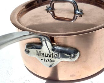 Vintage French Copper Saucepan, Mauviel 1830, Stainless Steel Lined, 6.5inch, 2L/2.1qrts/us