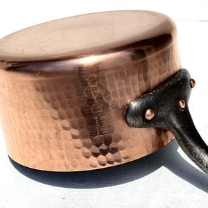 Vintage 5.7inch Mauviel Copper Saucepan: Hammered French Cookware, Tin Lined