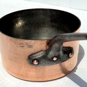 Vintage 8.1inch Mauviel Copper Saucepan: Hammered French Cookware