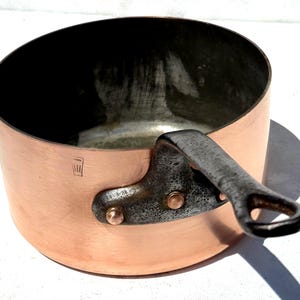 Vintage French Copper Saucepan: 8.9inch Toque Chef, Good Tin Lining
