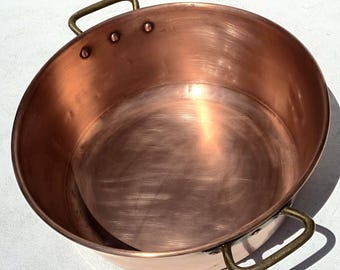 Vintage französische Kupfer Marmelade Pfanne, Bronze Griffe, 14,6 Zoll, 5lbs, 10.6qrt (us)