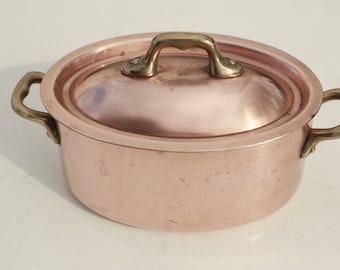 Vintage Art Deco Sheldon Products Round Covered Copper Pan with Black Handles