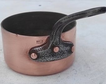 Vintage 4,9 Zoll französischer Kupfertopf| Hergestellt in Frankreich| Au Pot Au Feu Villedieu| Zinnfutter| Französisches Kupferkochgeschirr| 2mm| 2 Pfund| Geschenkidee!