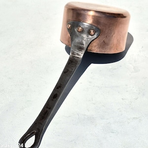 Vintage French Copper Saucepan: Hammered Finish, Tin Lining, 4.7 inch