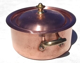 Cocotte de olla de cobre francés vintage de 4,9 pulgadas / Hecho en Francia / Forro de estaño de menta / Mangos de bronce / Utensilios de cocina de cobre / 1,5 mm de espesor / Idea de regalo!