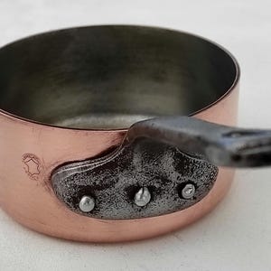 Antique 4.9inch French Copper Saucepan: Tin Lining, Cast Iron Handle
