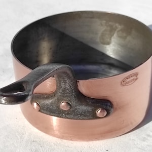 Vintage French Copper Saucepan: 7.3 inch, Tin Lining, Au Pot Au Feu Villedieu