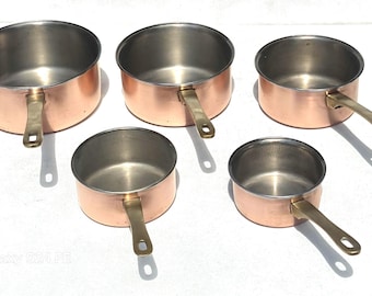 Vintage Französisch Kupfer Sauciere Set x5, Edelstahlauskleidung, 8.6lbs